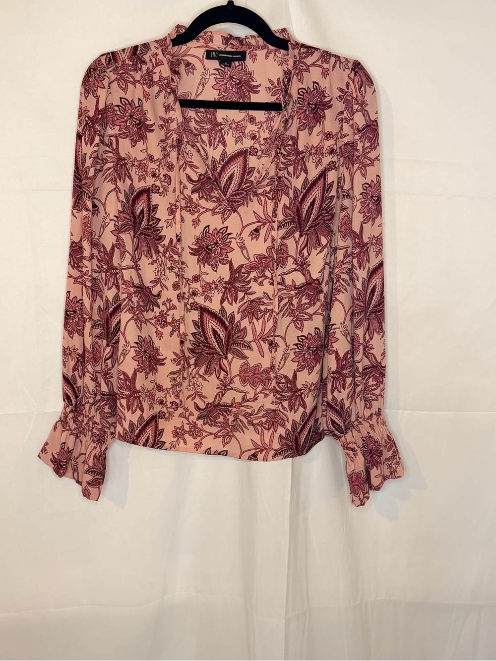INC International Concepts Blush Pink Paisley Floral V-Neck Blouse